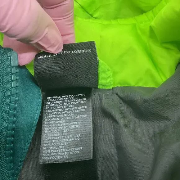 The North Face Boys’ Large Green/Gray Color Block Hooded Triclimate Rain Jacket